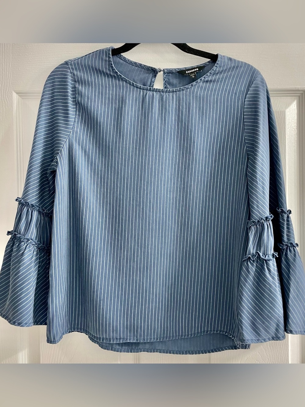 Express Blue Striped Bell Sleeve Blouse Size Small